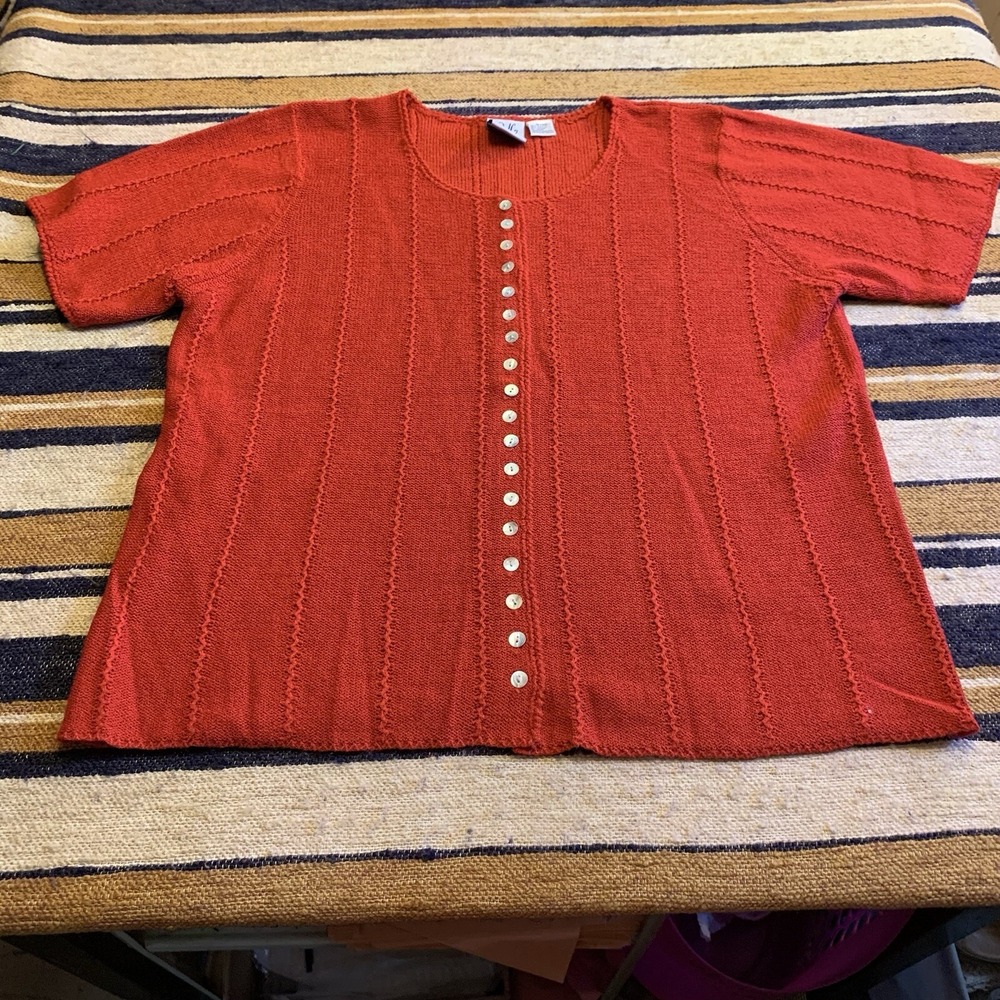 Y2K VTG Cardigan Short Sleeve Pointelle Granny 90 Cottage Autumn Plus Size 18/20